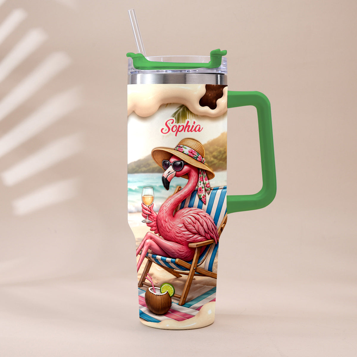 Pink Flamingo - Personalized Flamingo Tumbler With Plush Charm