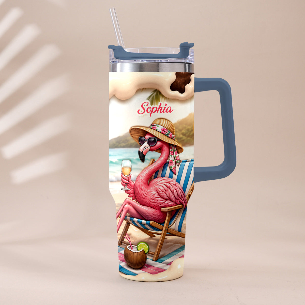 Pink Flamingo - Personalized Flamingo Tumbler With Plush Charm