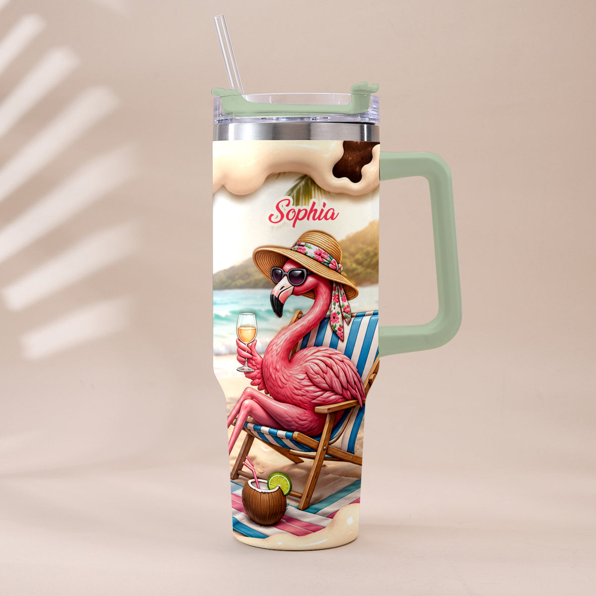 Pink Flamingo - Personalized Flamingo Tumbler With Plush Charm