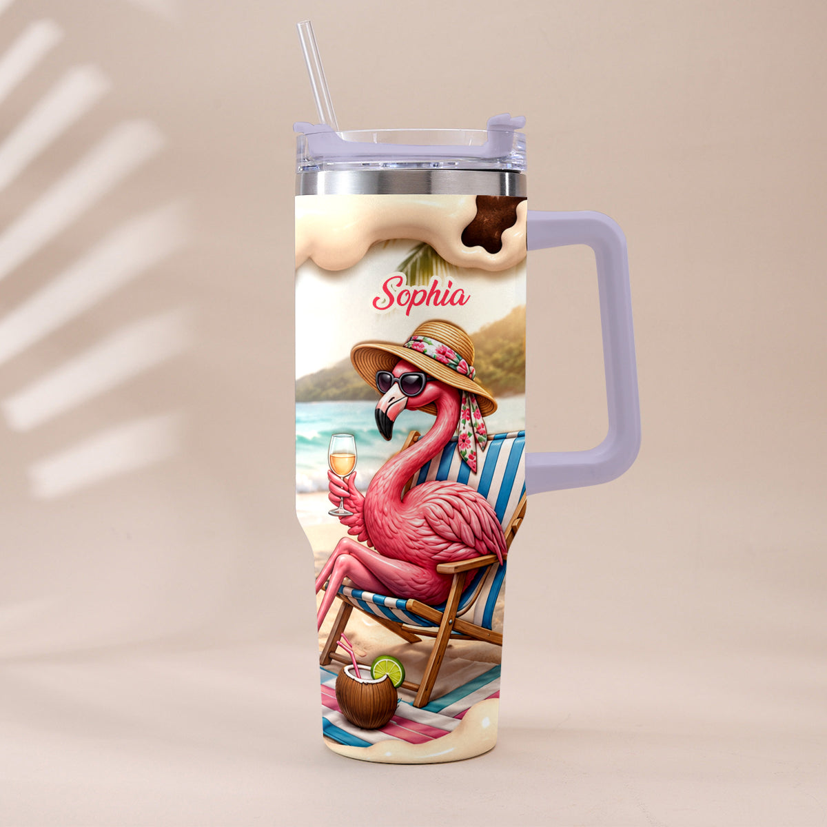 Pink Flamingo - Personalized Flamingo Tumbler With Plush Charm