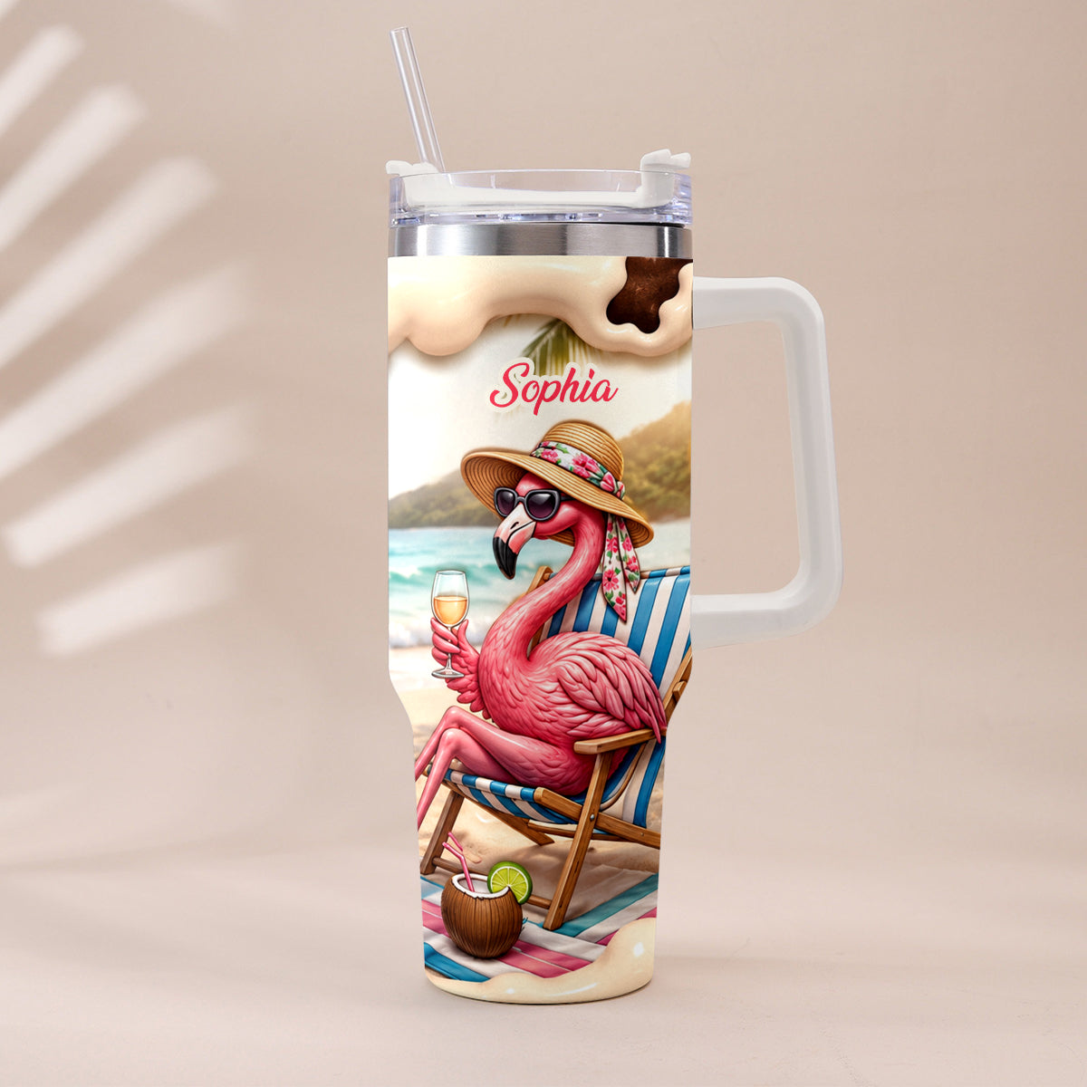 Pink Flamingo - Personalized Flamingo Tumbler With Plush Charm