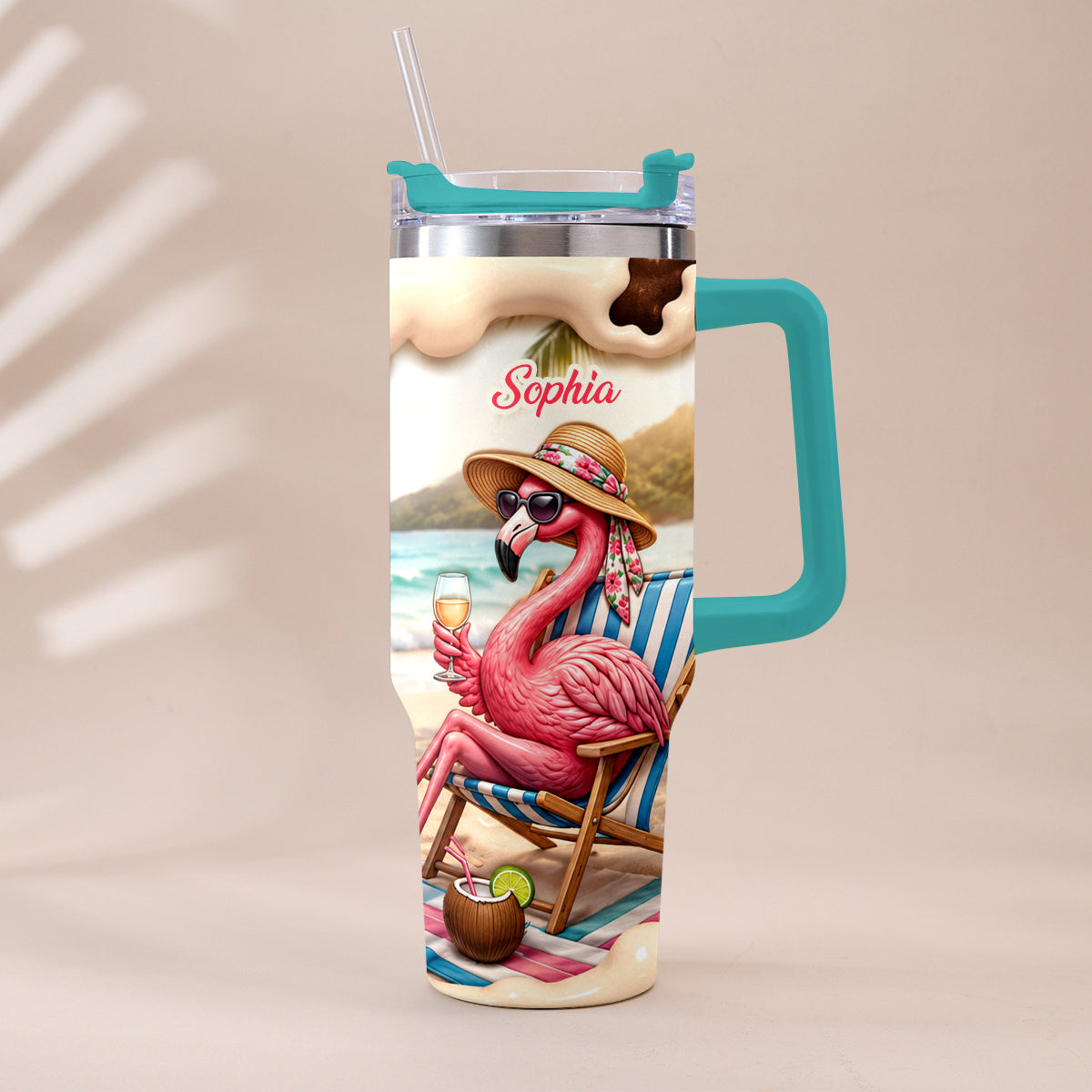 Pink Flamingo - Personalized Flamingo Tumbler With Plush Charm