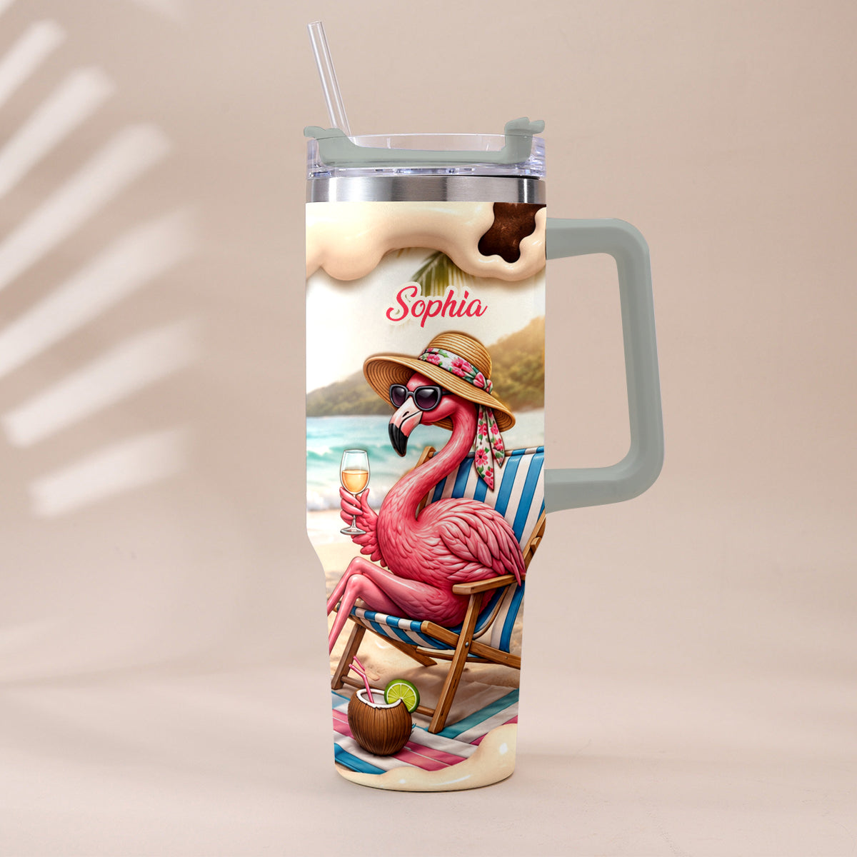 Pink Flamingo - Personalized Flamingo Tumbler With Plush Charm