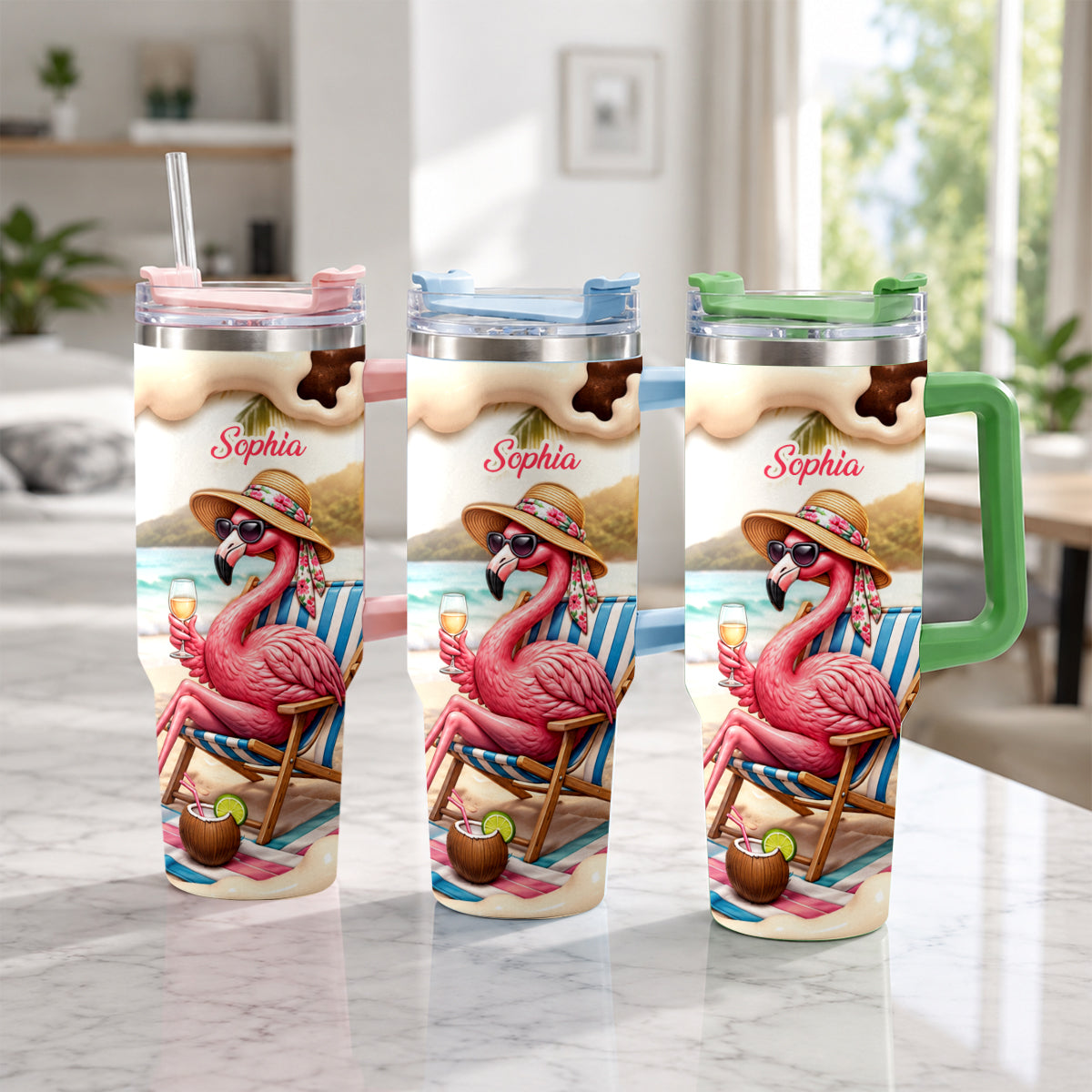 Pink Flamingo - Personalized Flamingo Tumbler With Plush Charm