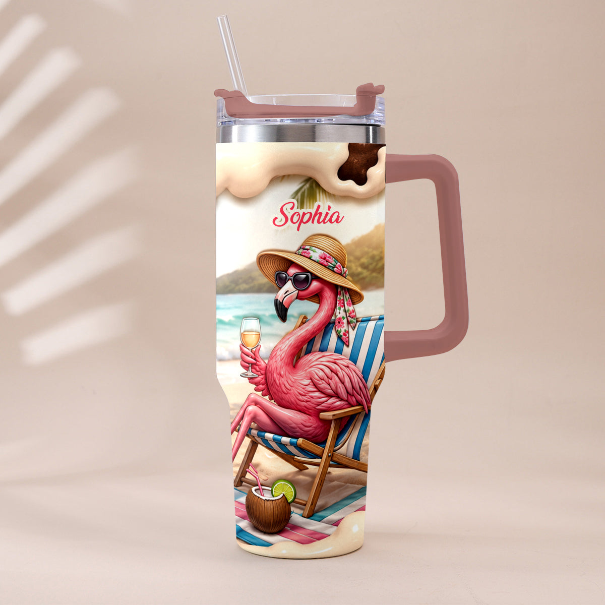 Pink Flamingo - Personalized Flamingo Tumbler With Plush Charm
