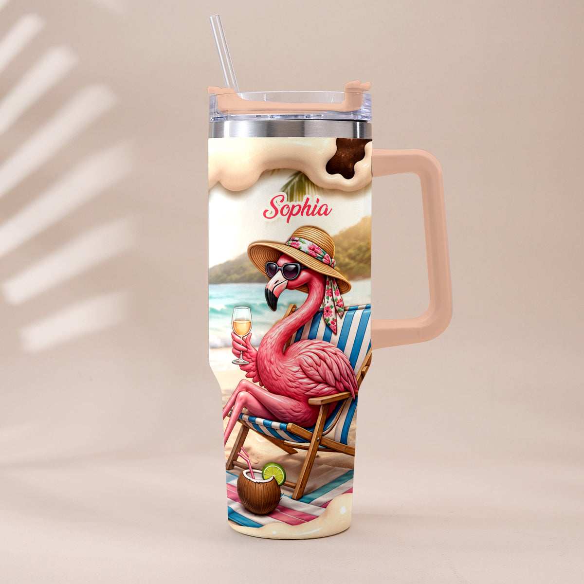 Pink Flamingo - Personalized Flamingo Tumbler With Plush Charm