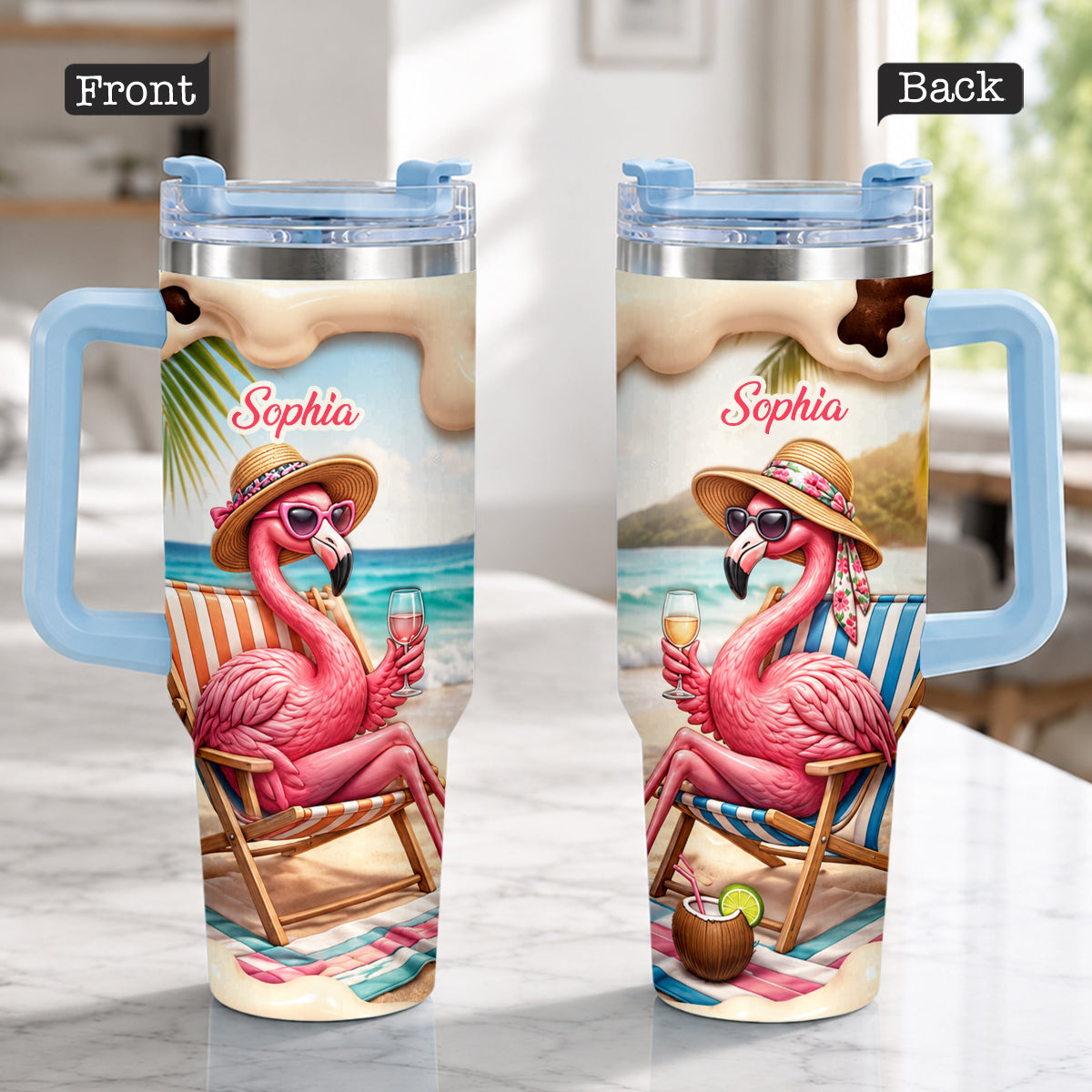 Pink Flamingo - Personalized Flamingo Tumbler With Plush Charm