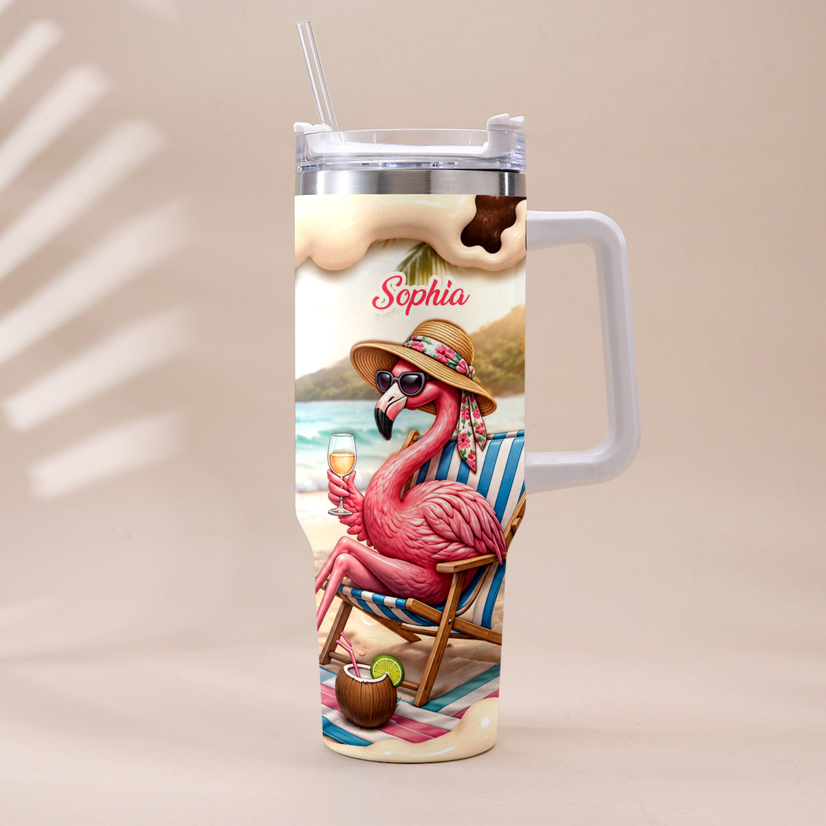 Pink Flamingo - Personalized Flamingo Tumbler With Plush Charm