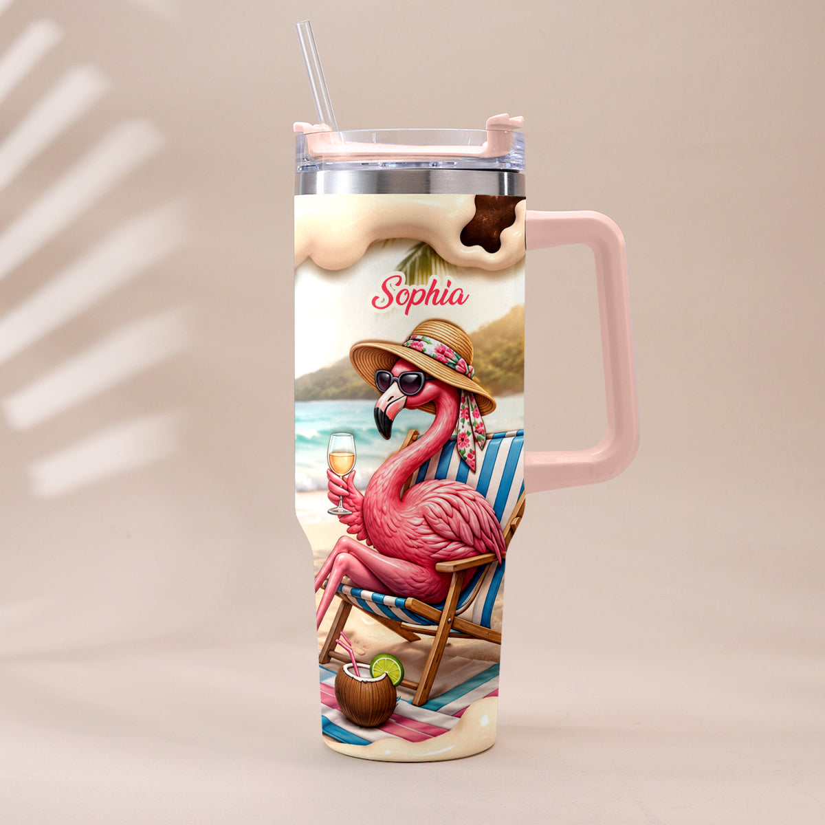 Pink Flamingo - Personalized Flamingo Tumbler With Plush Charm