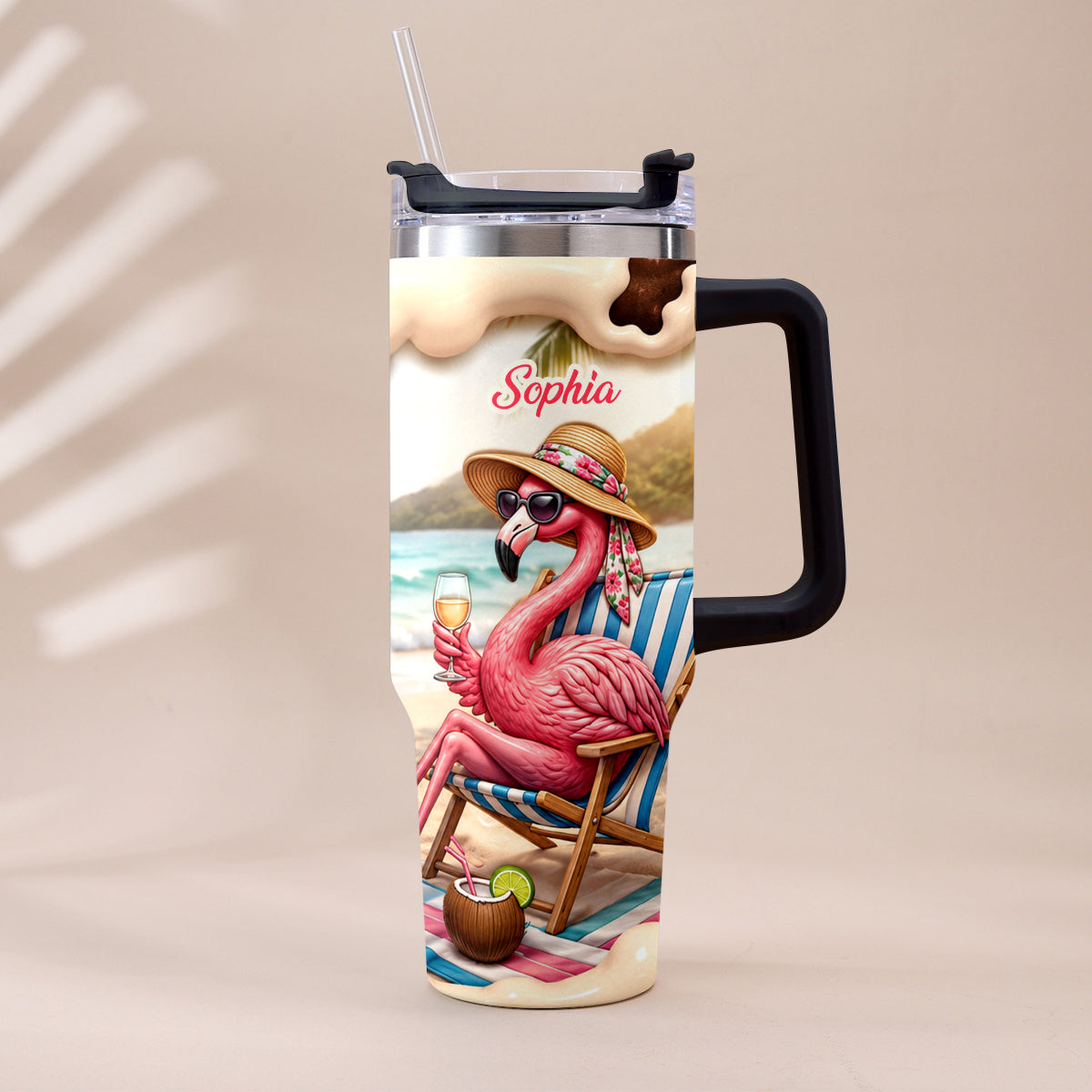 Pink Flamingo - Personalized Flamingo Tumbler With Plush Charm