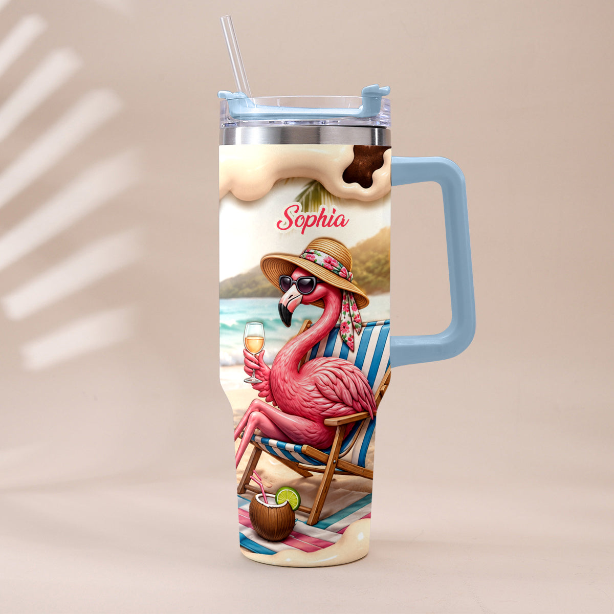 Pink Flamingo - Personalized Flamingo Tumbler With Plush Charm