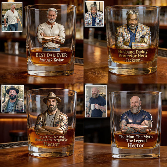Our Rock, Our Hero - Father’s Day Whiskey Glass - Personalized Father Whiskey Glass