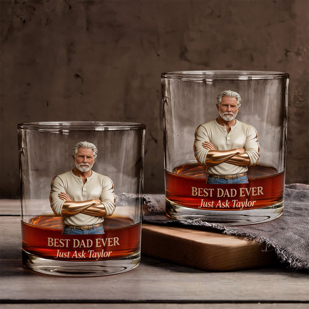 Our Rock, Our Hero - Father’s Day Whiskey Glass - Personalized Father Whiskey Glass