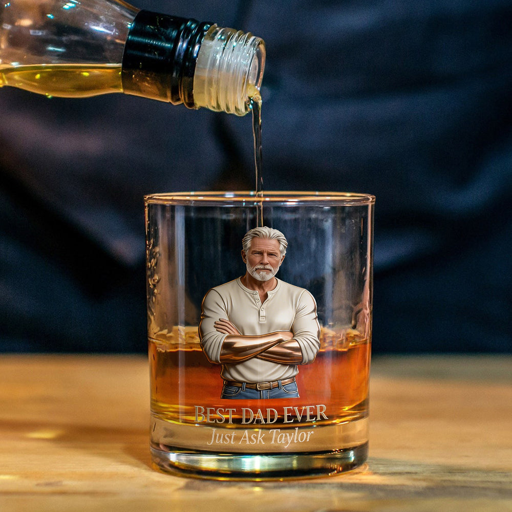 Our Rock, Our Hero - Father’s Day Whiskey Glass - Personalized Father Whiskey Glass
