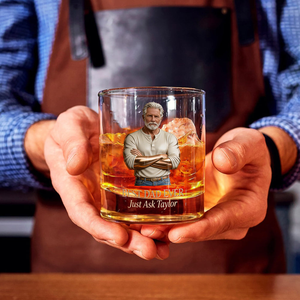 Our Rock, Our Hero - Father’s Day Whiskey Glass - Personalized Father Whiskey Glass