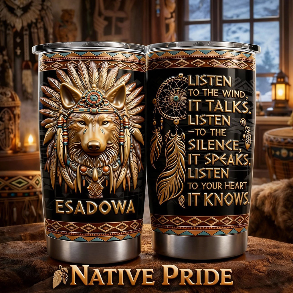 Native Pride, Native American Wolf - Personalized American Indian Tumbler