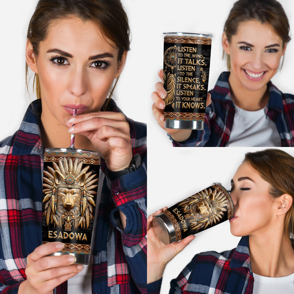 Native Pride, Native American Wolf - Personalized American Indian Tumbler