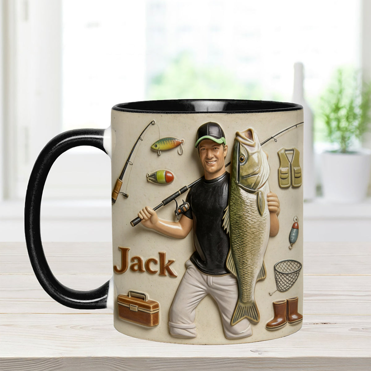 Love Fishing - Personalized Fishing Set Accent Mug with Acrylic Stirrers
