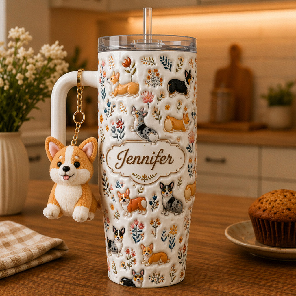 Vintage Dog - Personalized Dog Tumbler With Plush Charm