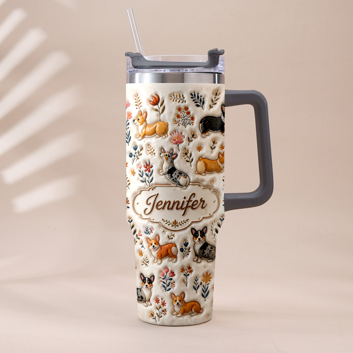 Vintage Dog - Personalized Dog Tumbler With Plush Charm