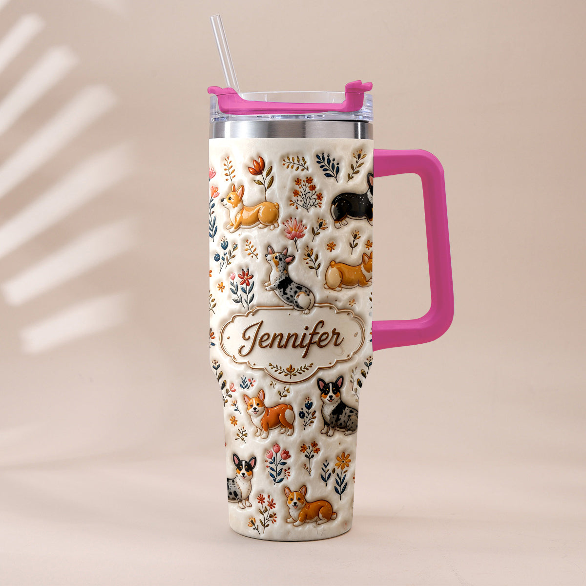 Vintage Dog - Personalized Dog Tumbler With Plush Charm