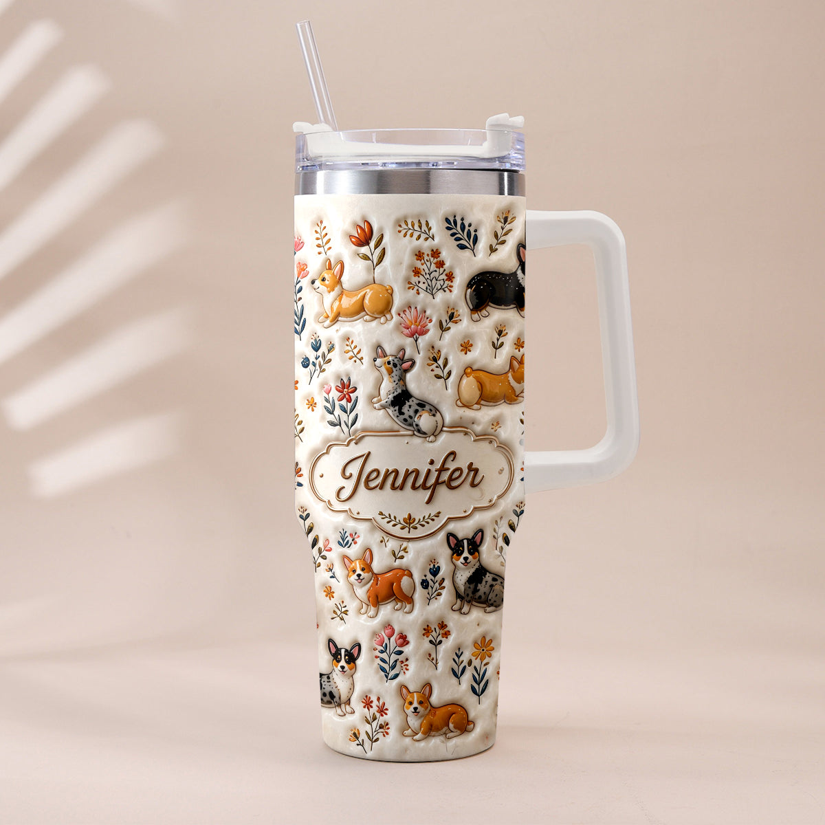 Vintage Dog - Personalized Dog Tumbler With Plush Charm