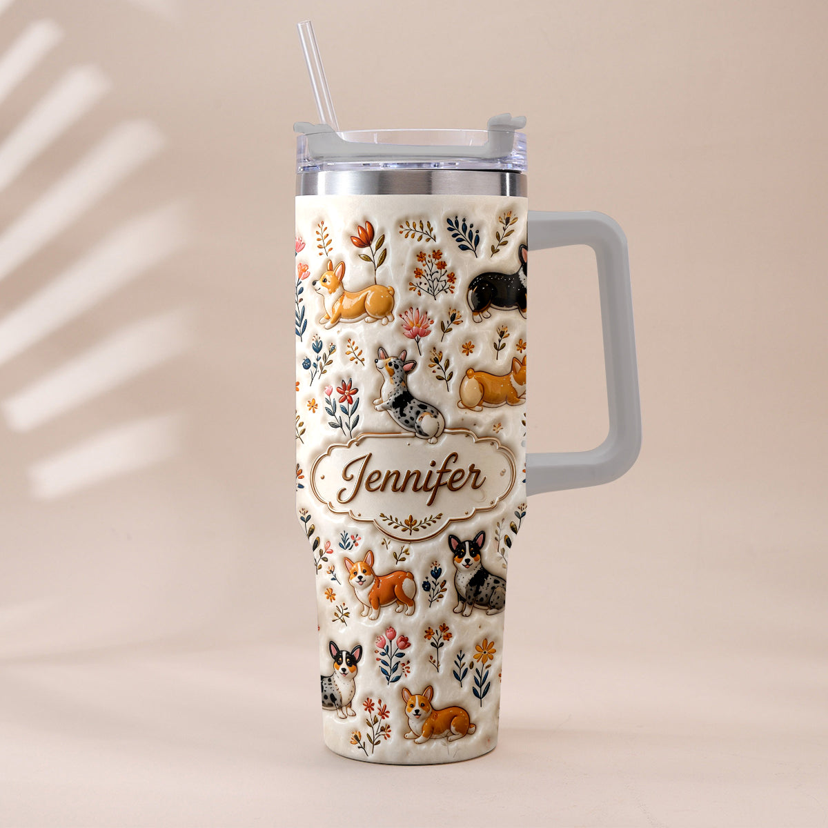 Vintage Dog - Personalized Dog Tumbler With Plush Charm