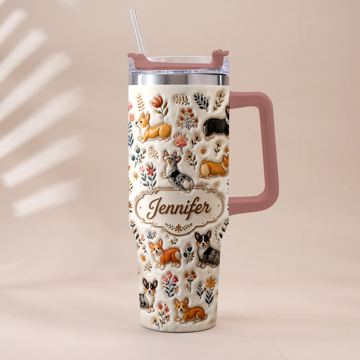 Vintage Dog - Personalized Dog Tumbler With Plush Charm