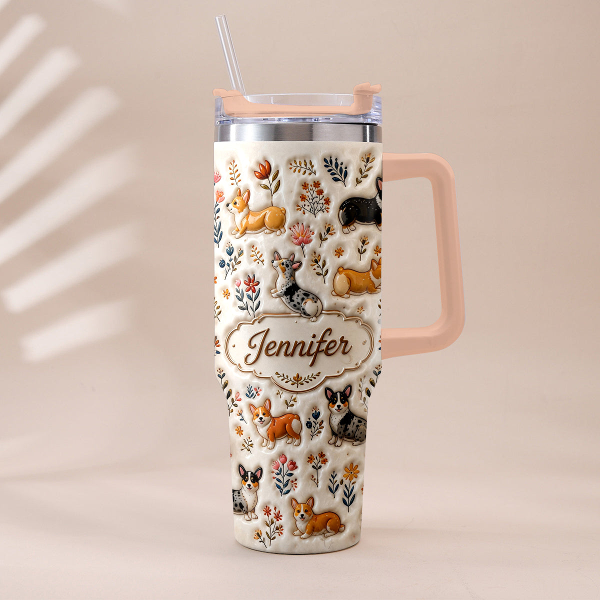 Vintage Dog - Personalized Dog Tumbler With Plush Charm