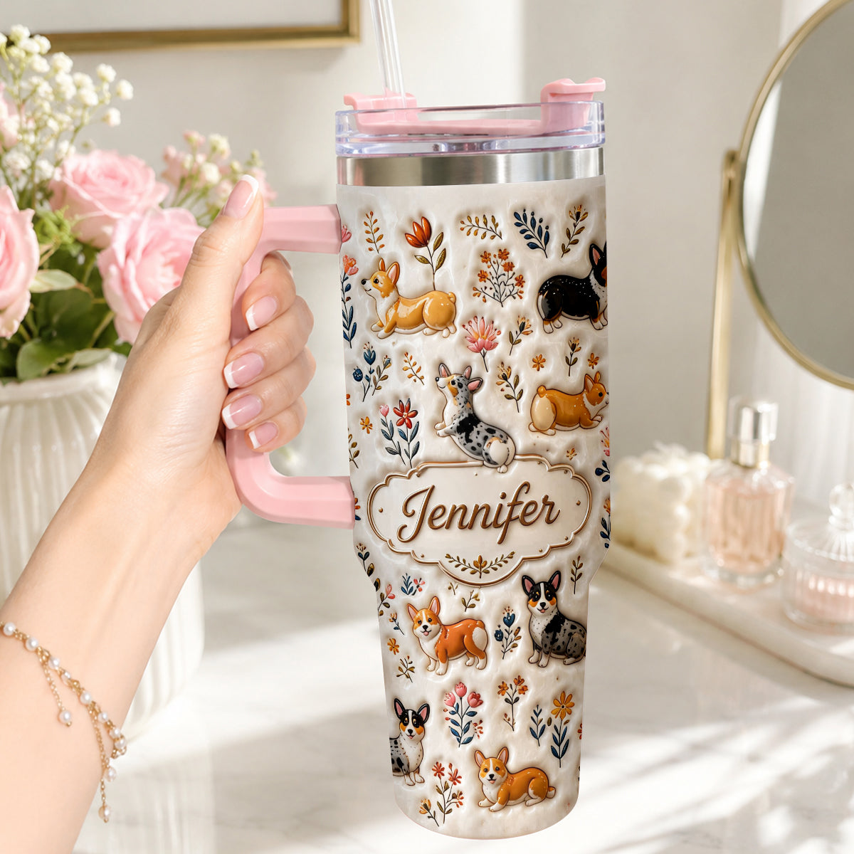 Vintage Dog - Personalized Dog Tumbler With Plush Charm