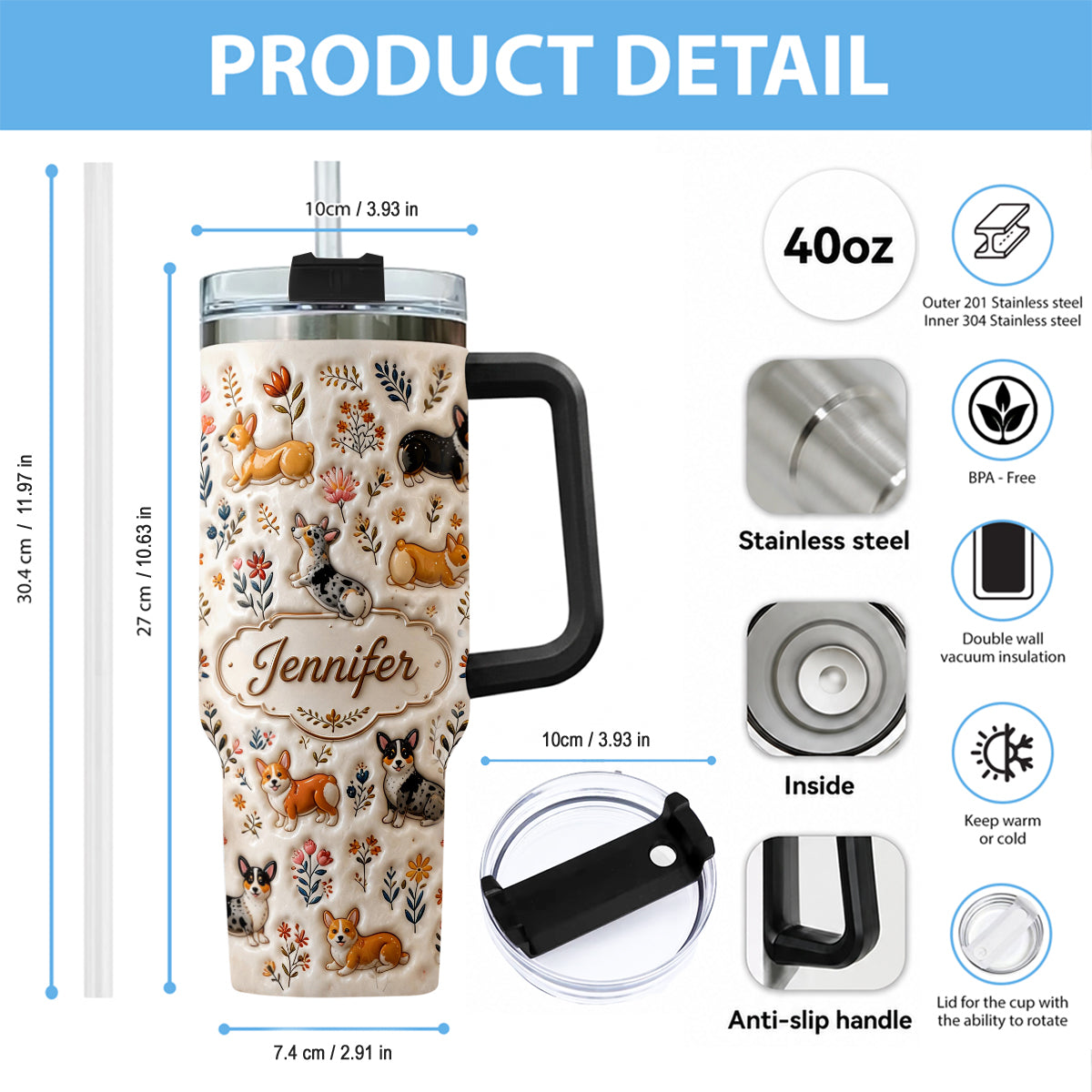 Vintage Dog - Personalized Dog Tumbler With Plush Charm