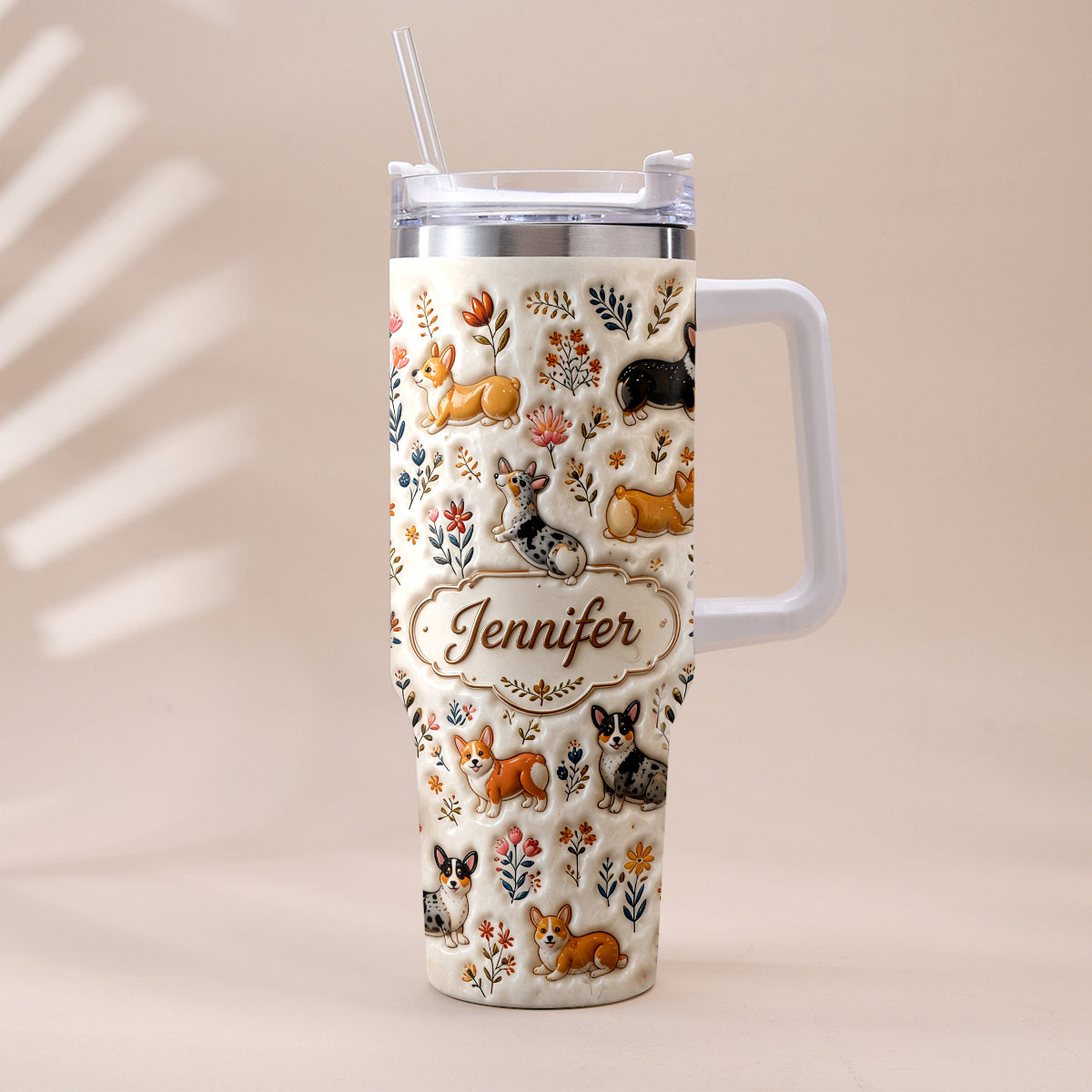Vintage Dog - Personalized Dog Tumbler With Plush Charm