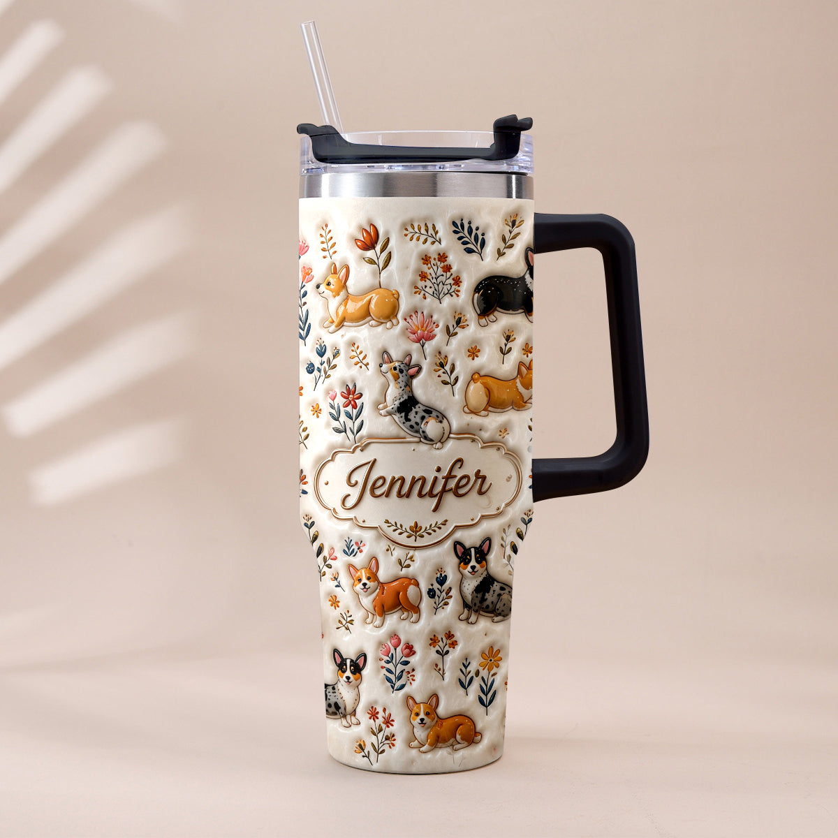 Vintage Dog - Personalized Dog Tumbler With Plush Charm
