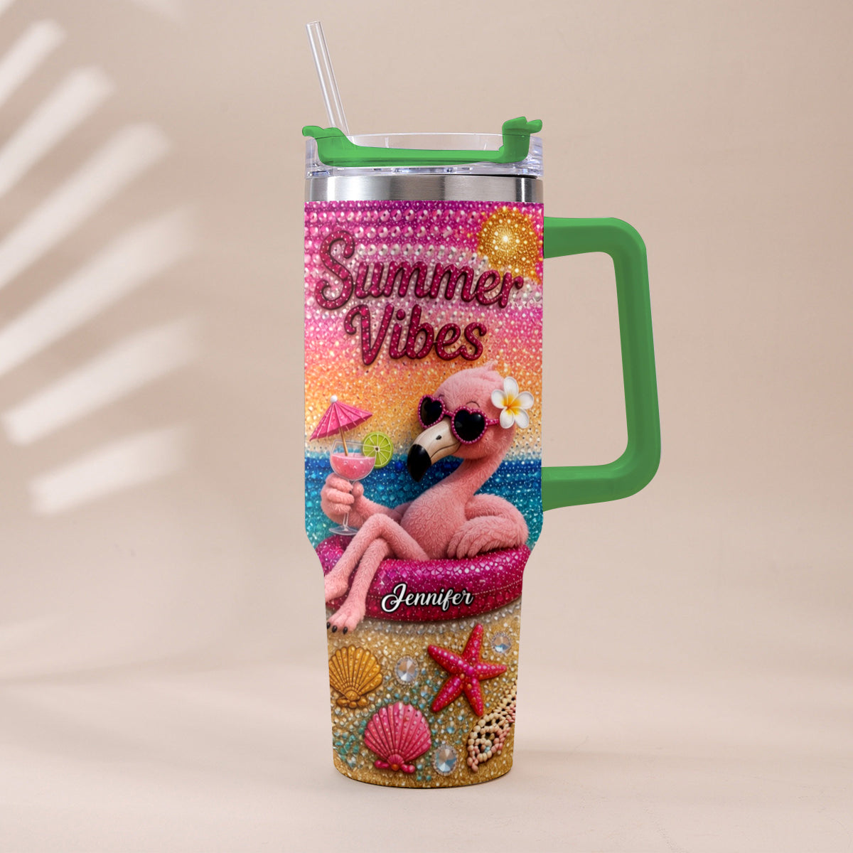 Love Flamingo Summer Vibes - Personalized Flamingo Tumbler With Plush Charm