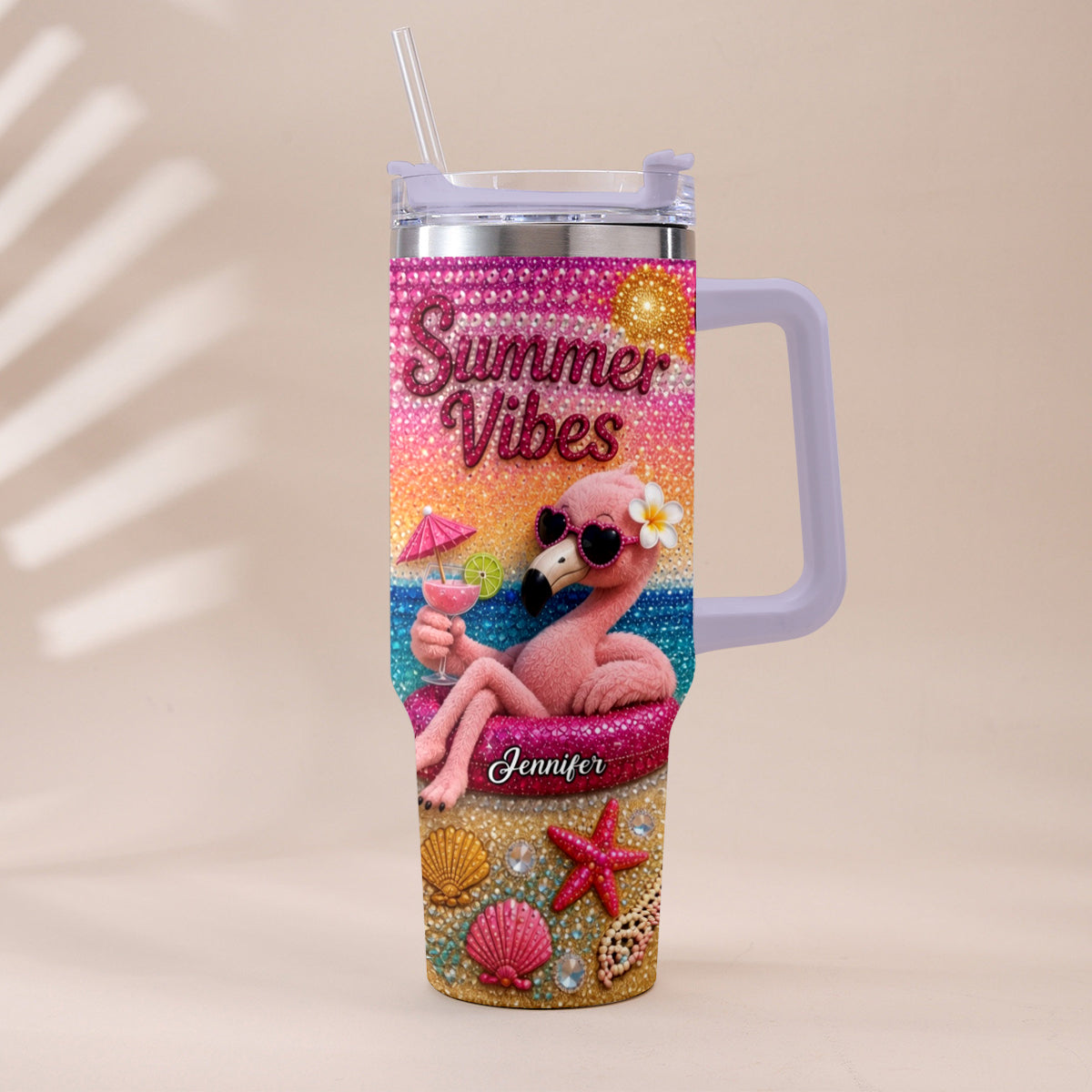 Love Flamingo Summer Vibes - Personalized Flamingo Tumbler With Plush Charm