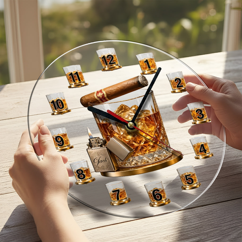 Time For Whiskey & Cigar - Personalized Whisky Acrylic Wall Clock