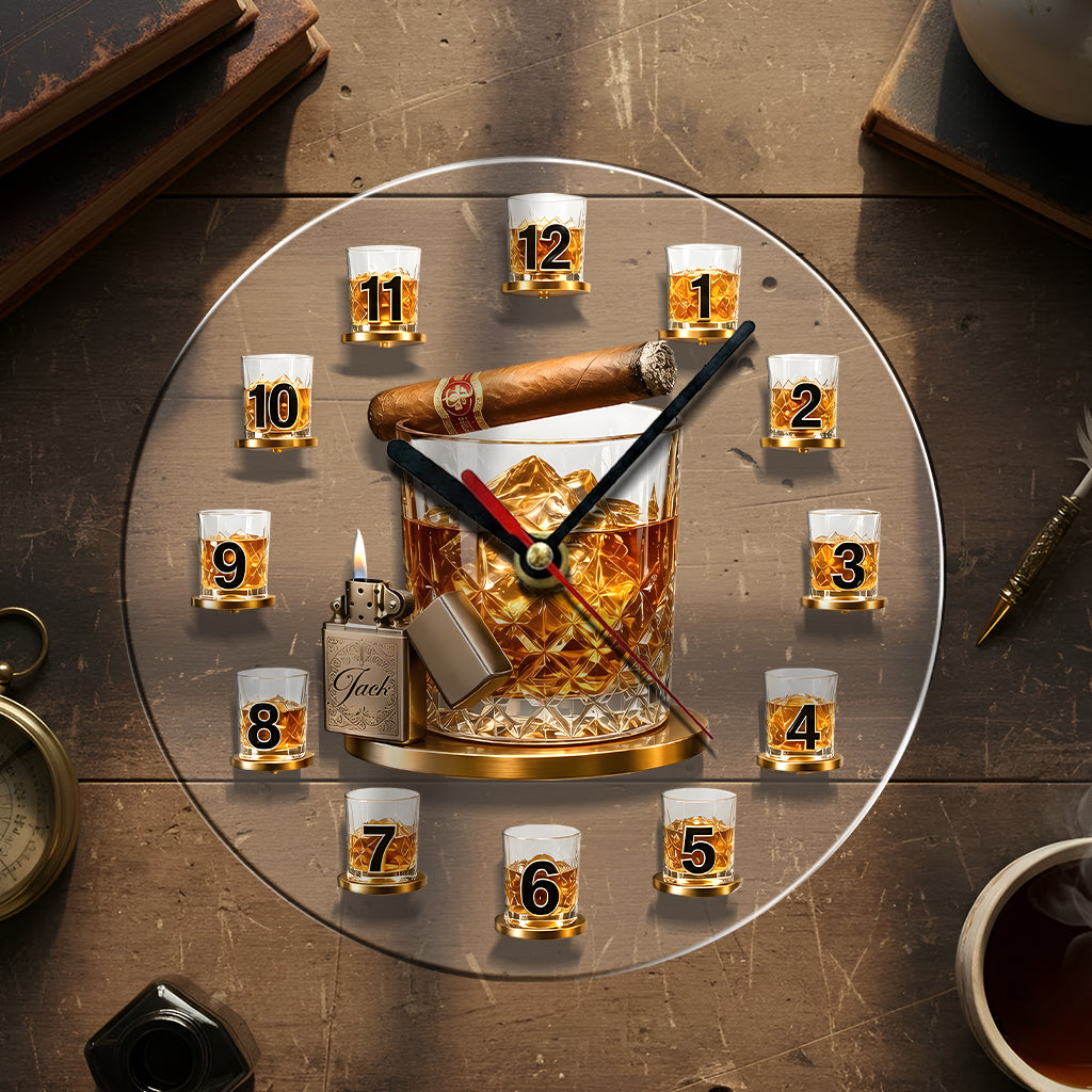 Time For Whiskey & Cigar - Personalized Whisky Acrylic Wall Clock