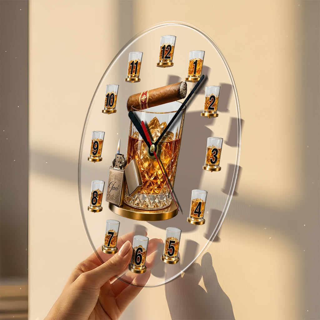 Time For Whiskey & Cigar - Personalized Whisky Acrylic Wall Clock