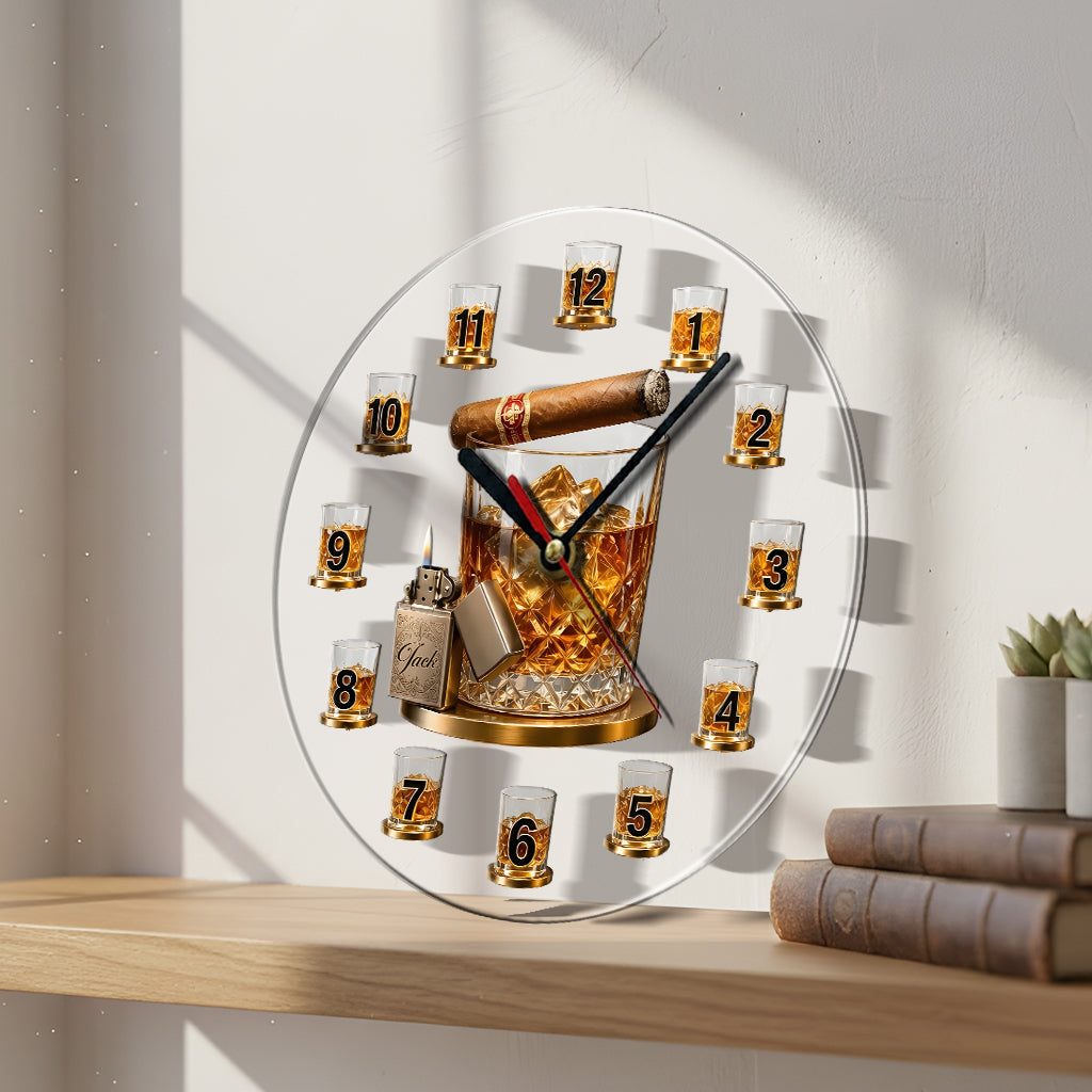 Time For Whiskey & Cigar - Personalized Whisky Acrylic Wall Clock