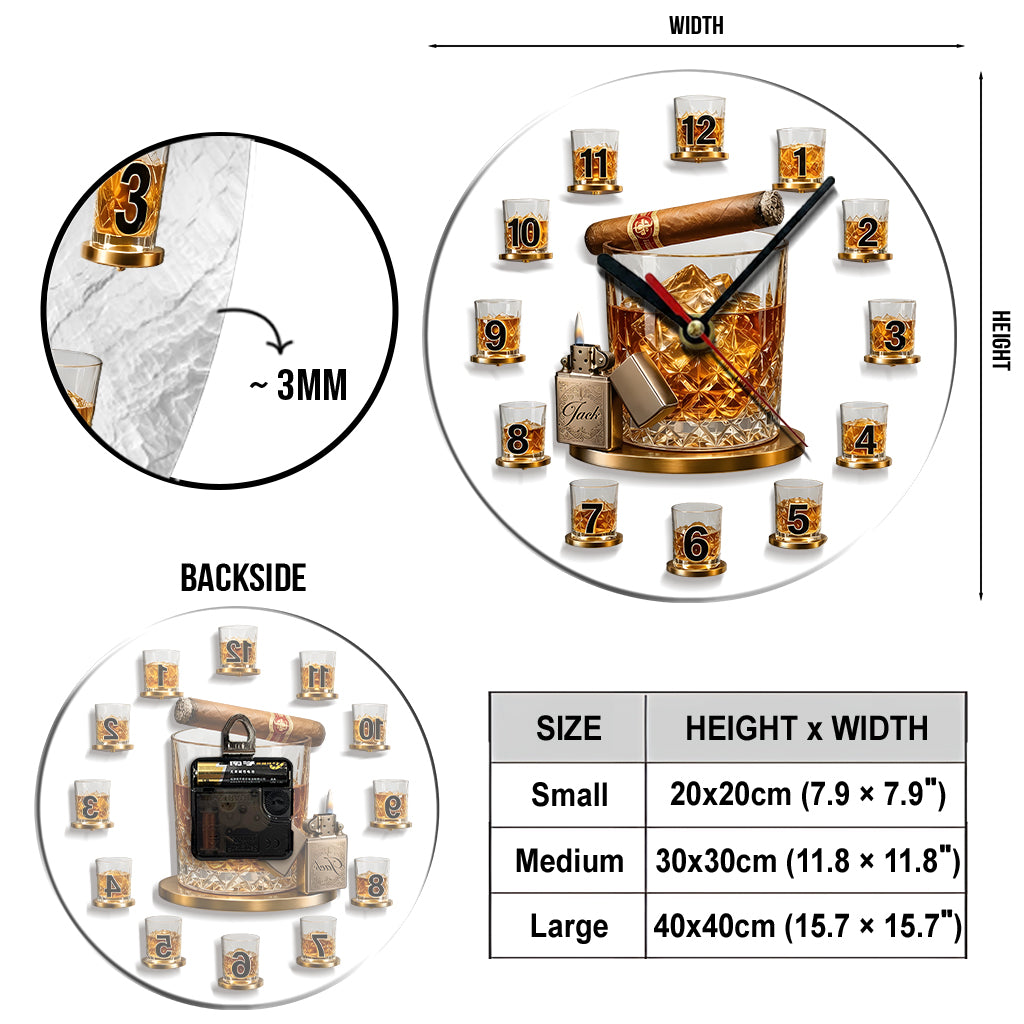 Time For Whiskey & Cigar - Personalized Whisky Acrylic Wall Clock