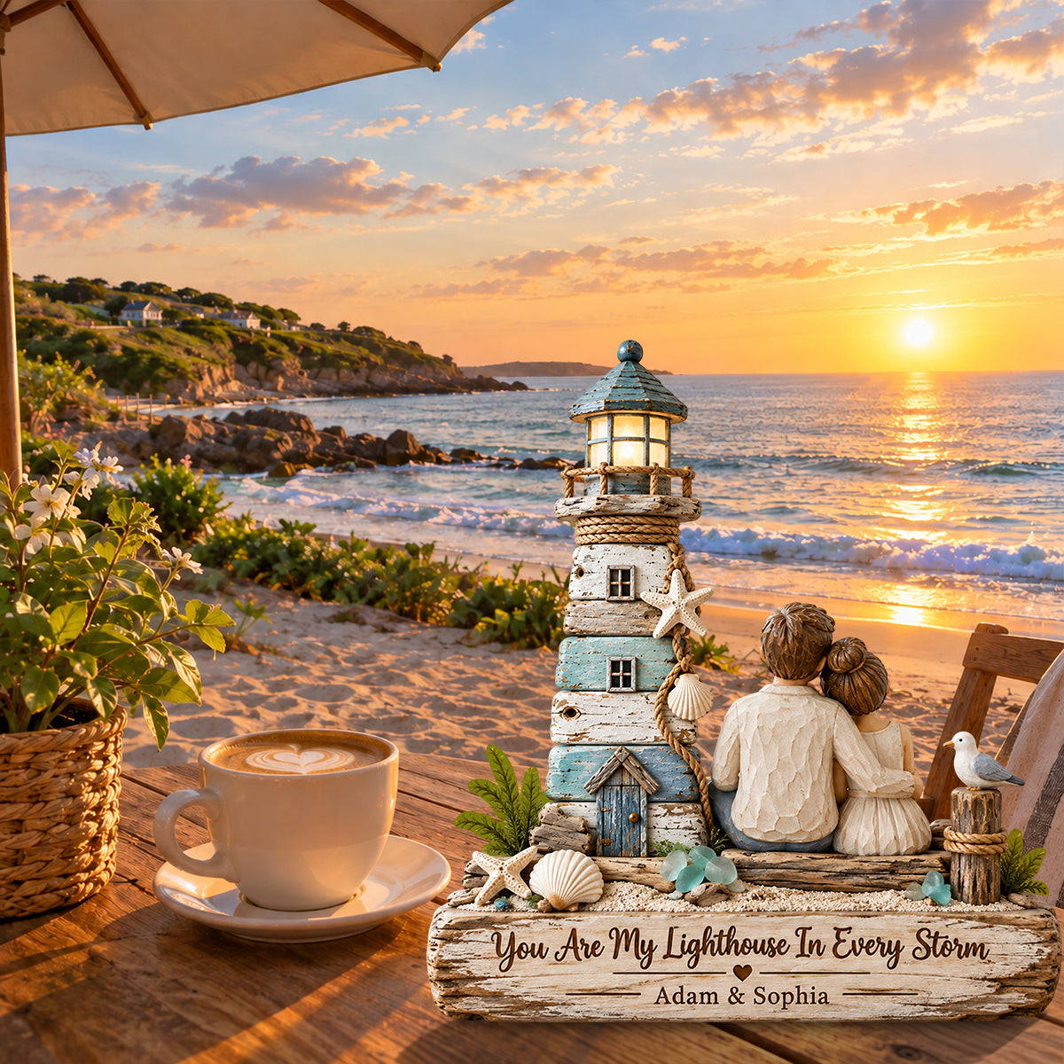Your Are My Lighthouse In Every Storm - Personalized Couple Custom Shaped Wood Plaque
