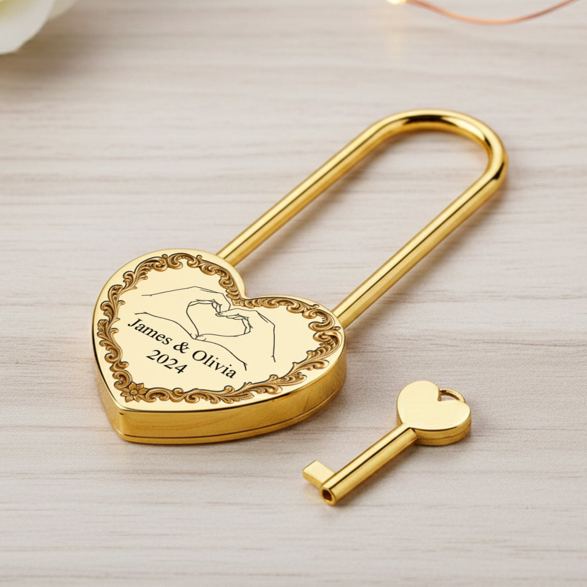 Two Hearts Locked Together Forever - Personalized Couple Heart Padlock