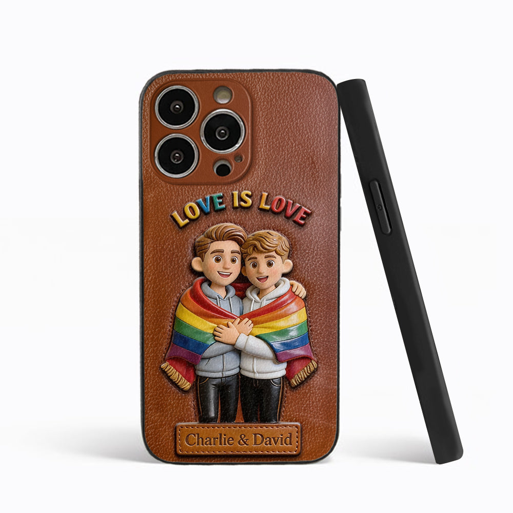 Love Is Love - Personalized LGBT Support 3D Embossed Leather Phone Case