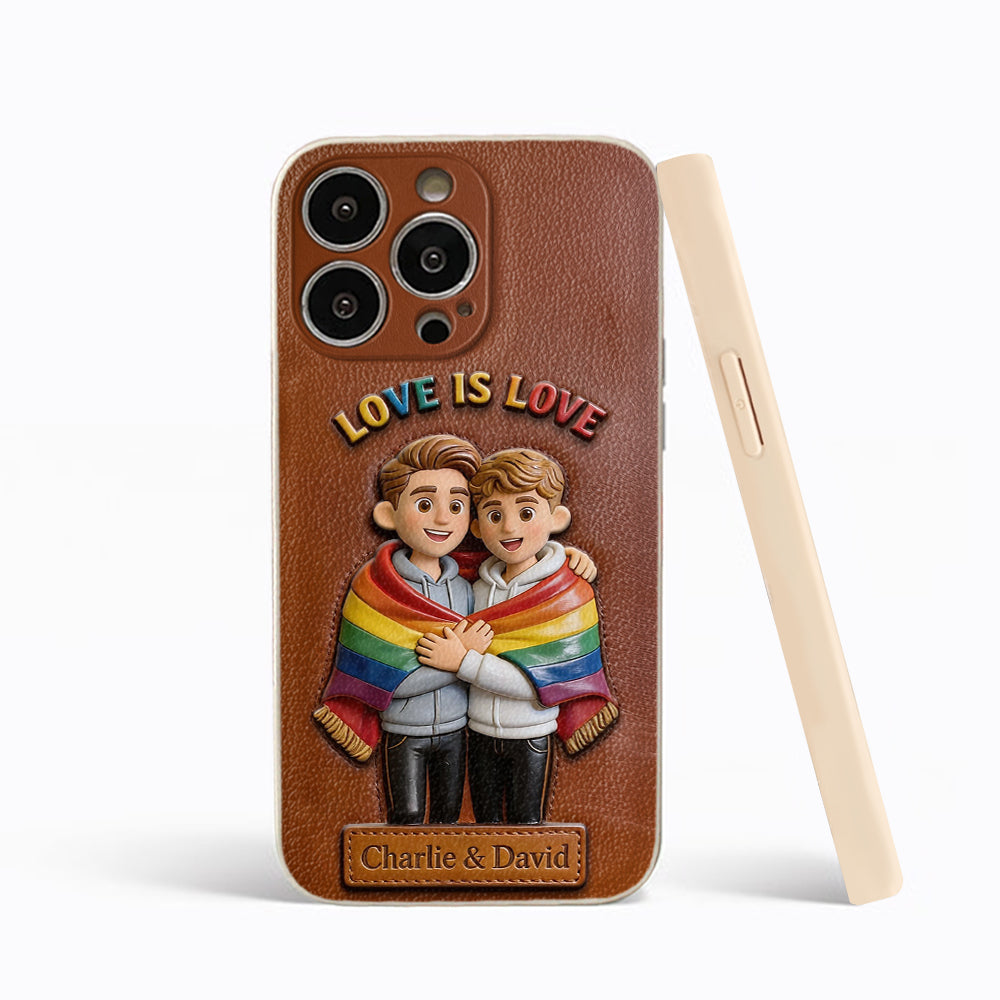 Love Is Love - Personalized LGBT Support 3D Embossed Leather Phone Case