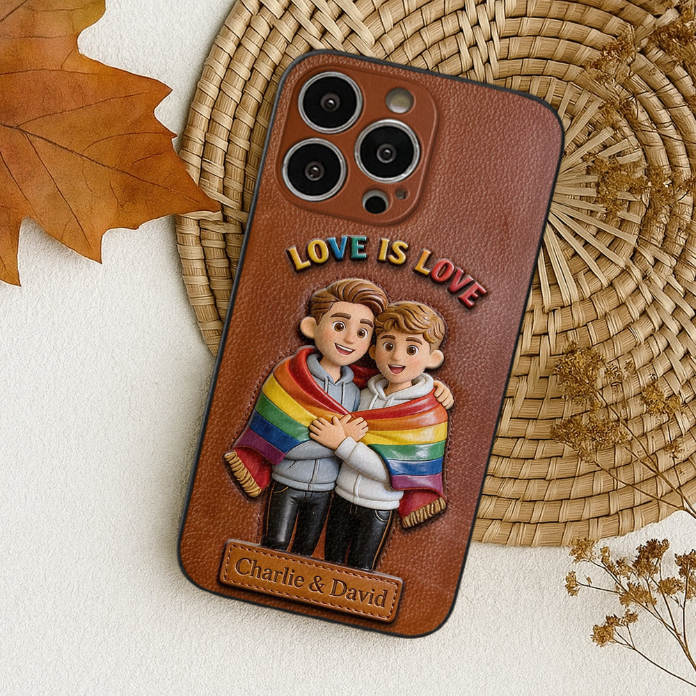 Love Is Love - Personalized LGBT Support 3D Embossed Leather Phone Case