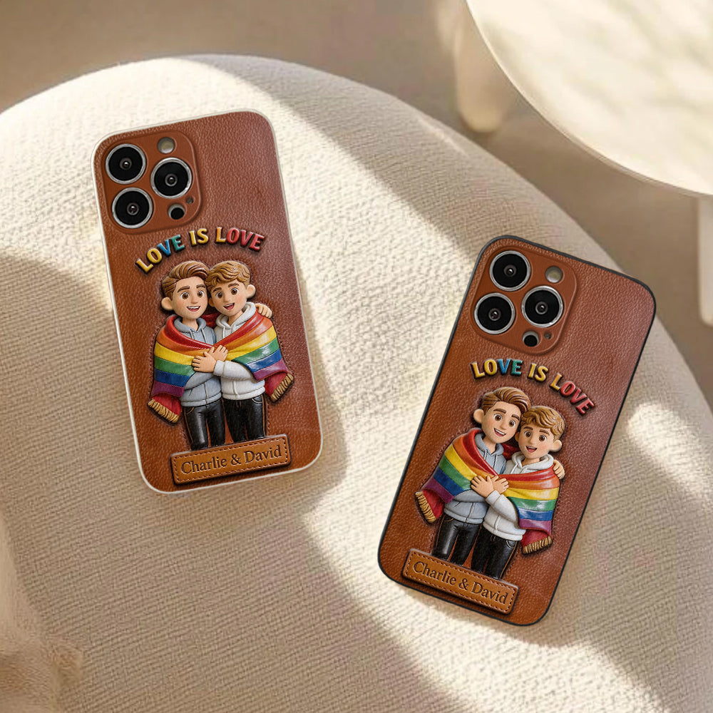 Love Is Love - Personalized LGBT Support 3D Embossed Leather Phone Case