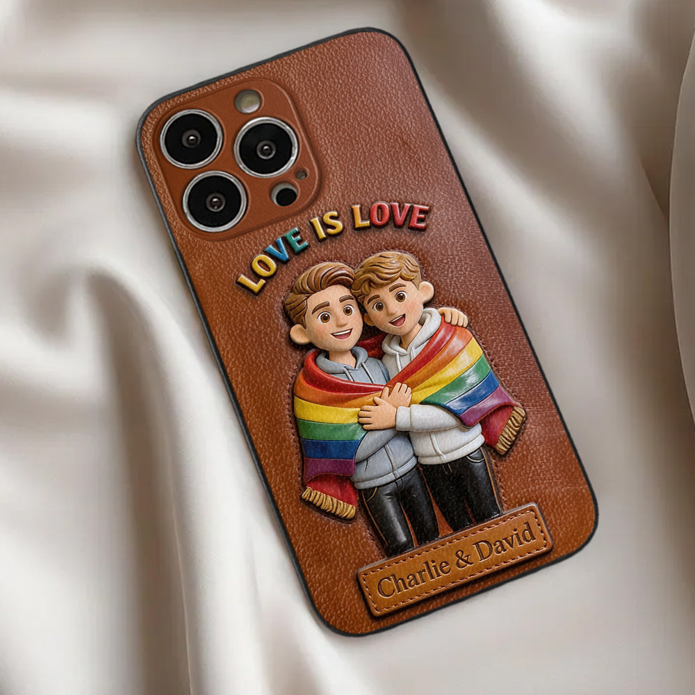 Love Is Love - Personalized LGBT Support 3D Embossed Leather Phone Case