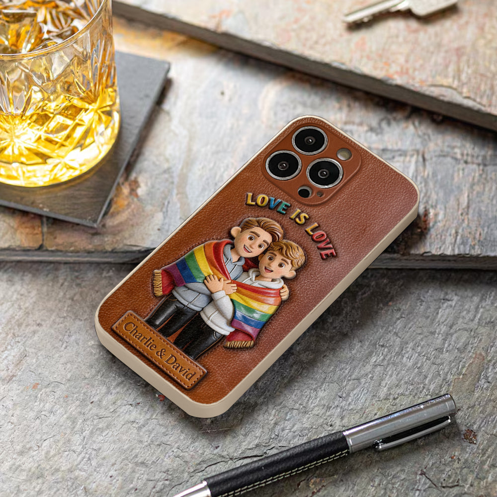 Love Is Love - Personalized LGBT Support 3D Embossed Leather Phone Case