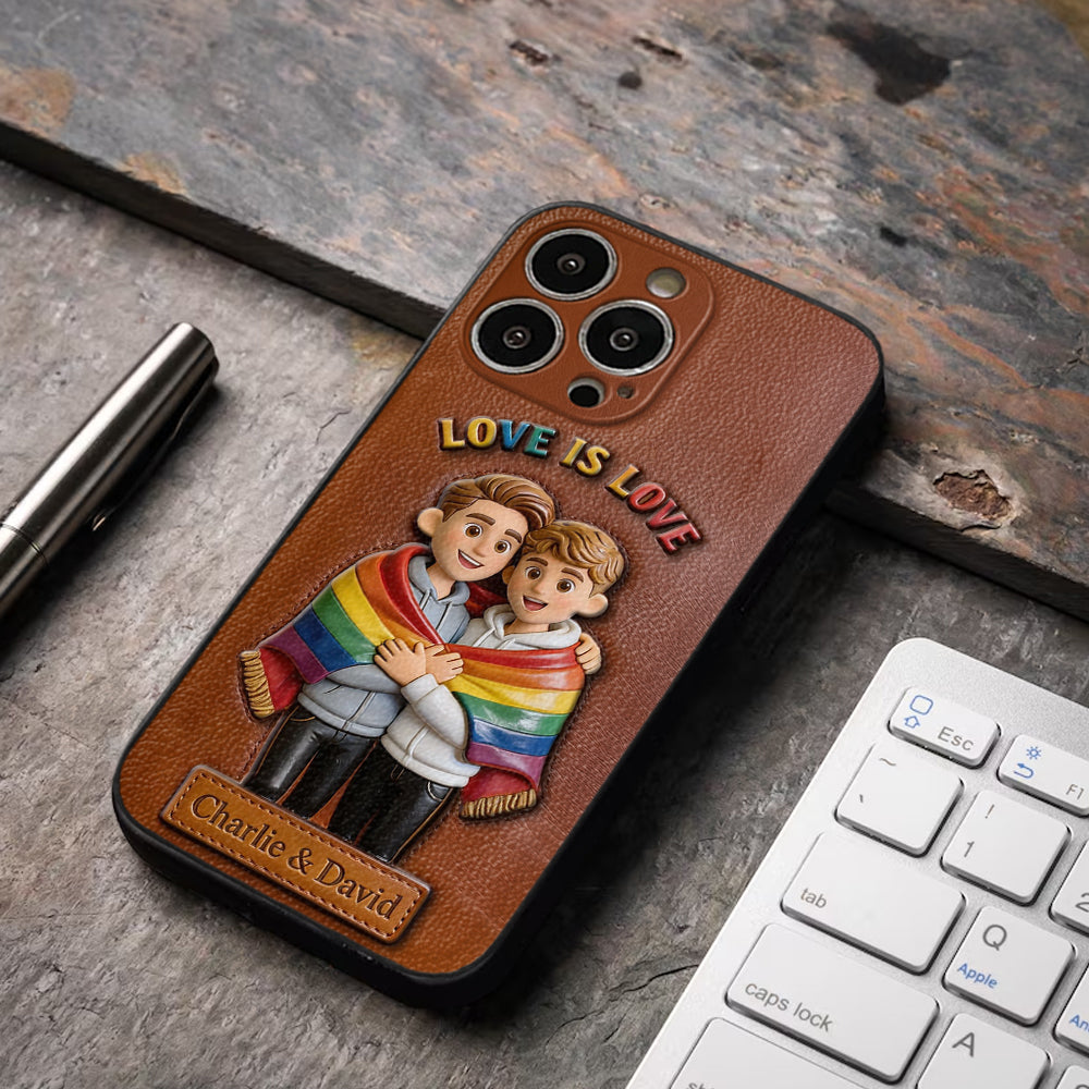 Love Is Love - Personalized LGBT Support 3D Embossed Leather Phone Case