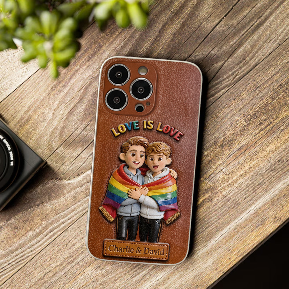 Love Is Love - Personalized LGBT Support 3D Embossed Leather Phone Case